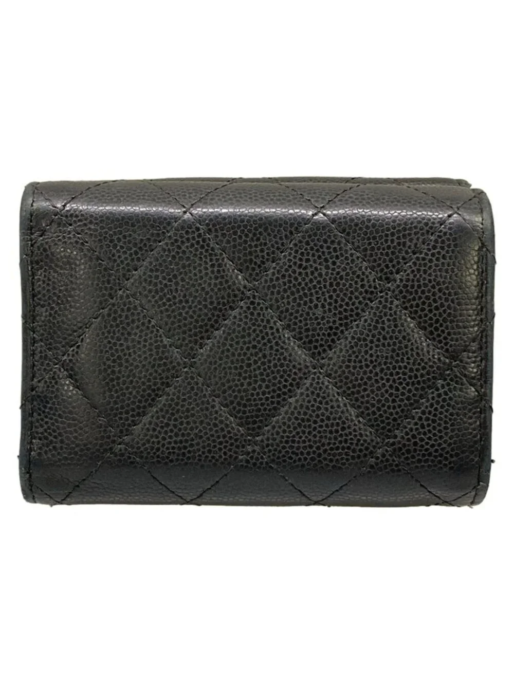 Chanel Trifold Wallet Classic Small Flap Quilted Black Silver